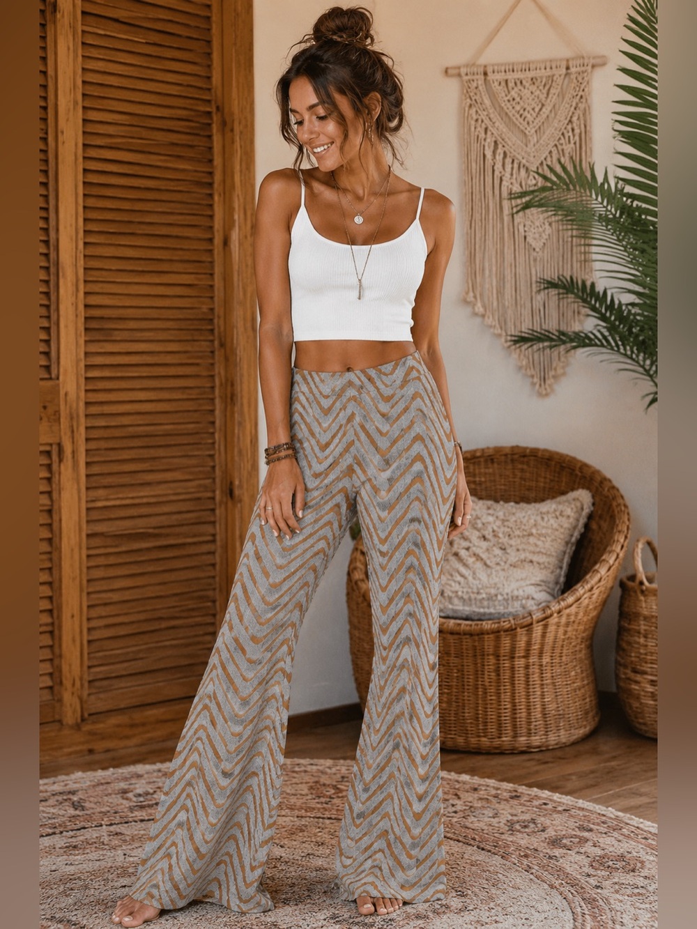 Urban Outfitters Bryn Pull-On Chevron Flare Pants